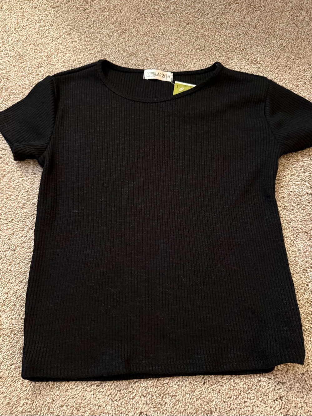 POPULAR 21 Black Ribbed Short Sleeve Tee
